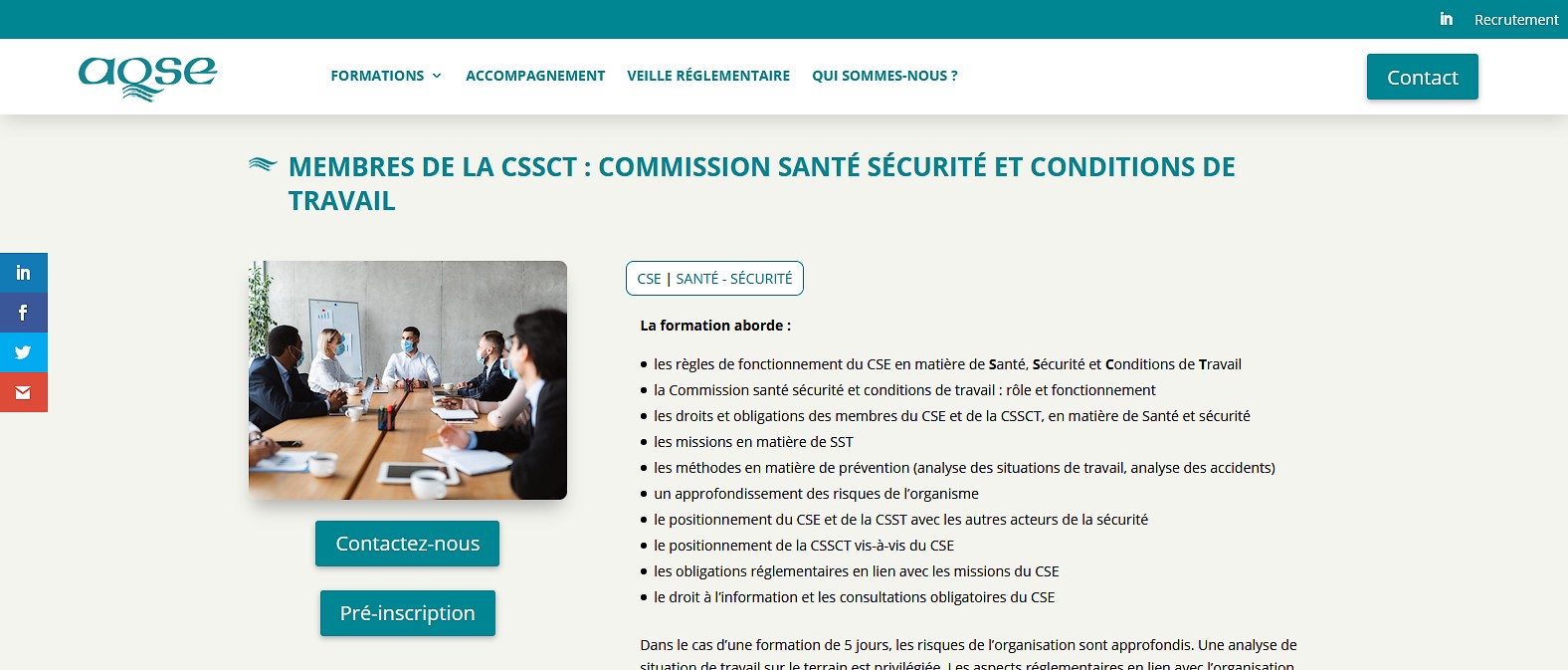 Formation CSSCT AQSE-France.fr la formation des membres de la CSSCT la Commission SSCT du CSE