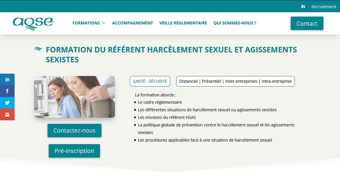 AQSE-France.fr la formation du membre du CSE référent harcèlement sexuel agissements sexistes prévention en présentiel ou à distance en visio