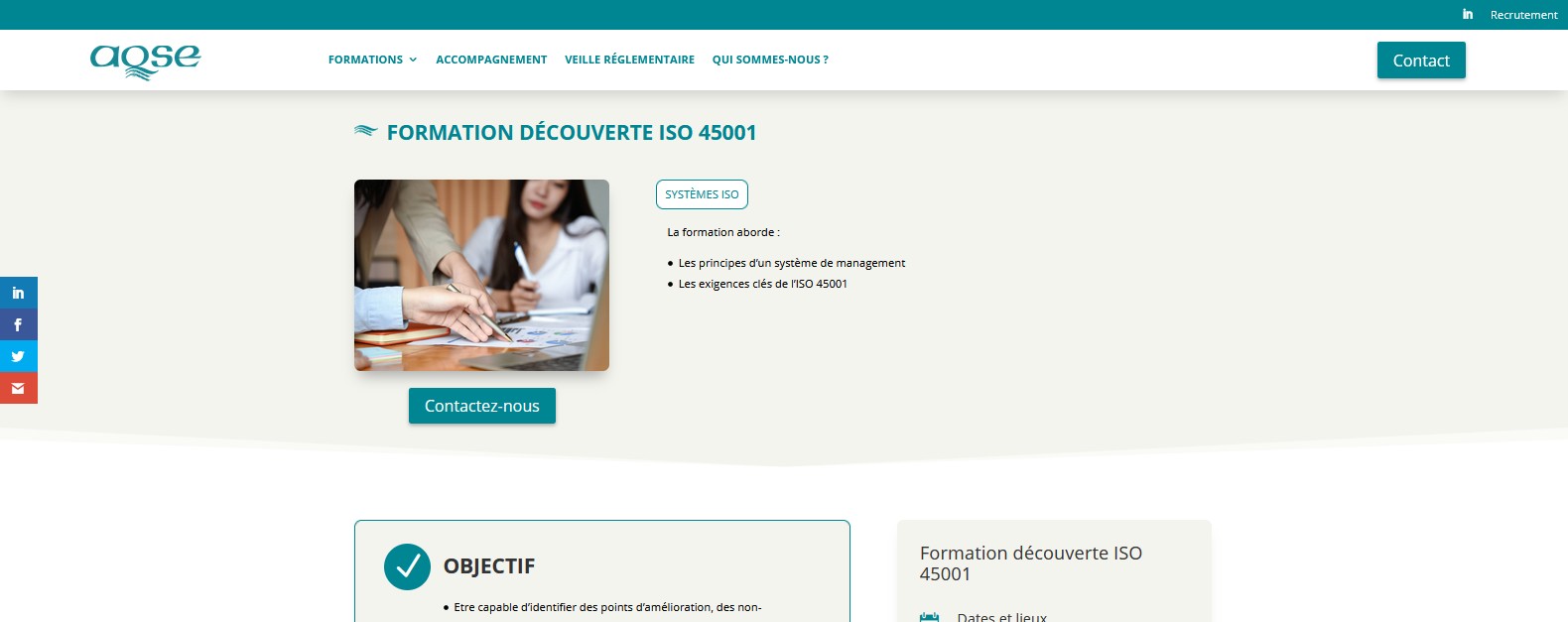 Formation ISO 45001 avec aqse-france.fr objectif certification la formation ISO 45001