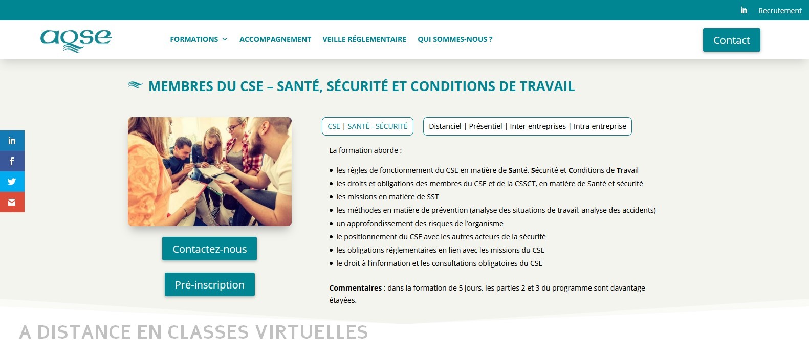 AQSE-France.fr la formation du CSE à distance en viso conférence - classes virtuelles