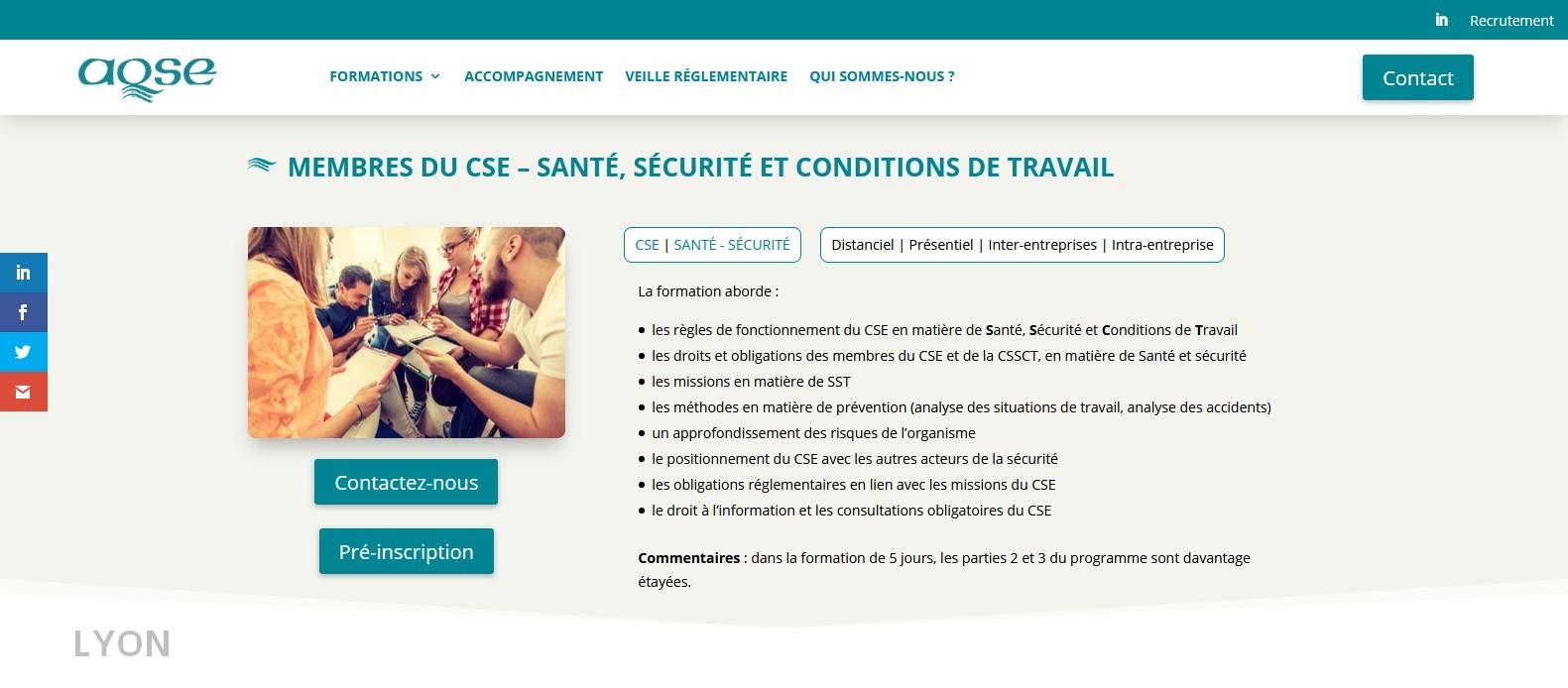 AQSE-France.fr formation obligatoire du CSE Lyon