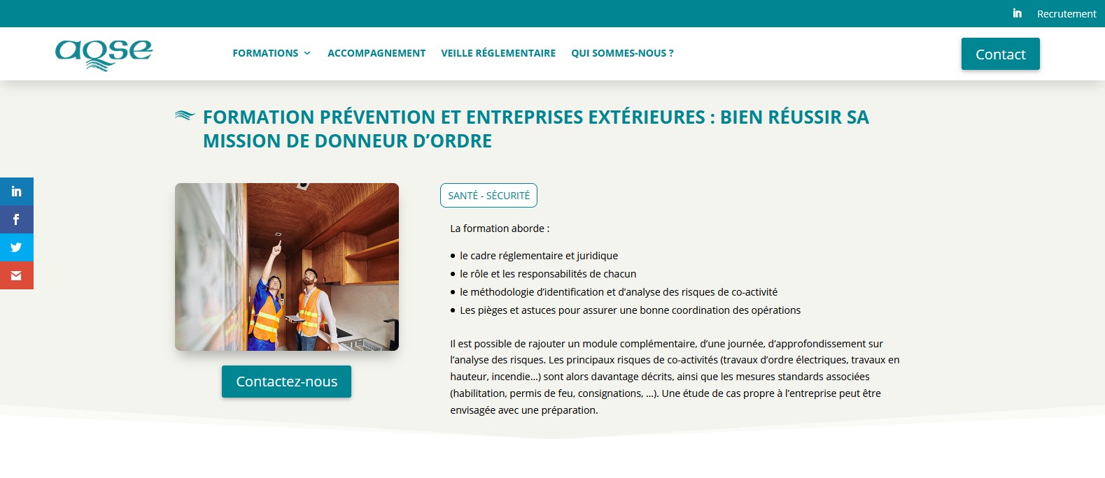 AQSE-france.fr Formation entreprises extérieures et sécurité