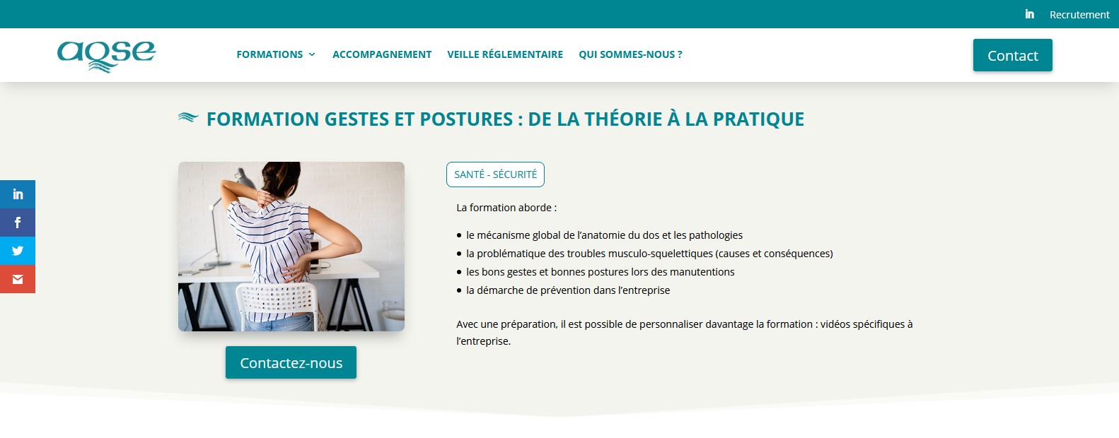 aqse-france.fr Formation gestes et postures sensibilisation manutention manuelle TMS