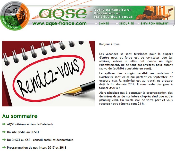 news 36 - AQSE référencé dans le Datadock - Du CHSCT au CSE...