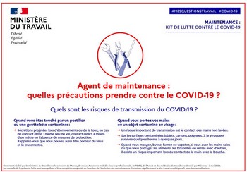 Mise en place mesures de prévention du risque sanitaire COVID-19 au travail fiche agent de maintenance entreprise